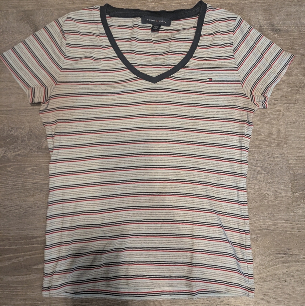 Tommy Hilfiger Cream Fitted Short Sleeve Top